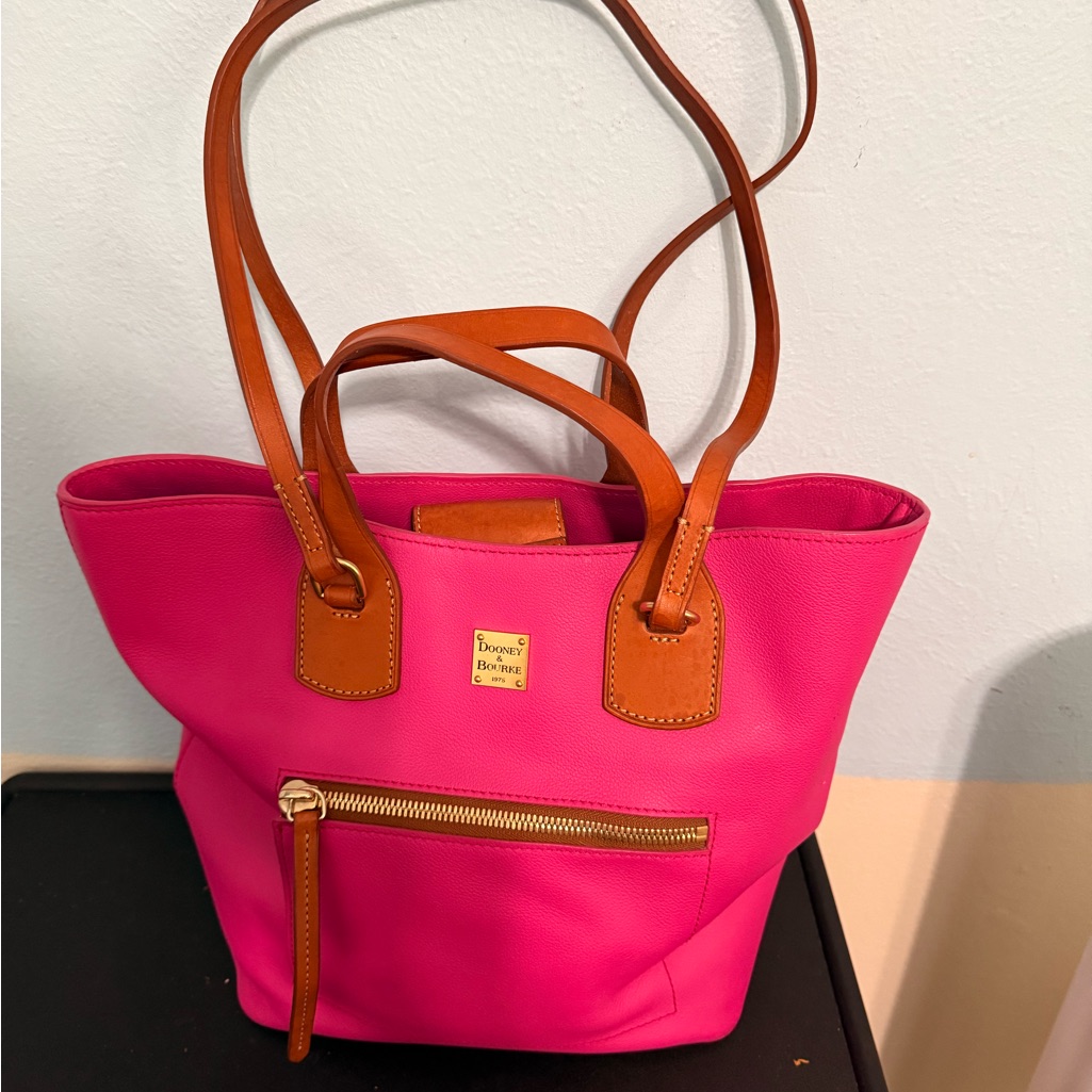Dooney & Bourke Fuchsia Penble Leathertote With Tan Accents